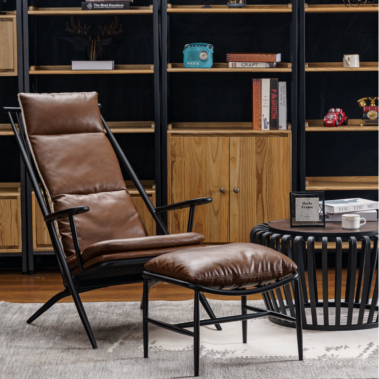Groningen Faux Leather Accent Chair with Footstool